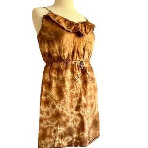 Womens Dress Size 6 Brown Tie Dye Ruffle Hippie Boho Festival Beachy Vacation